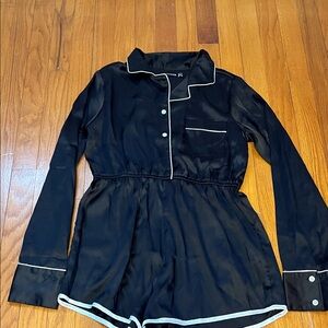Pretty Little Thing Black Satin Pajama Set with White Trim Size 4